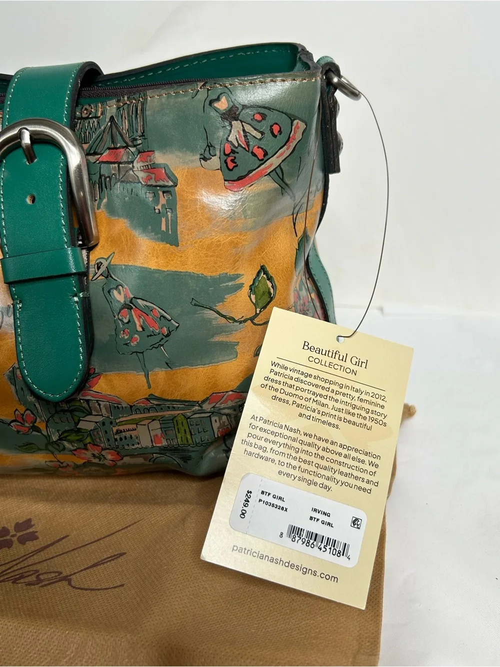 Patricia Nash Irving Beautiful Girl Convertible Leather Crossbody Bag Teal Green